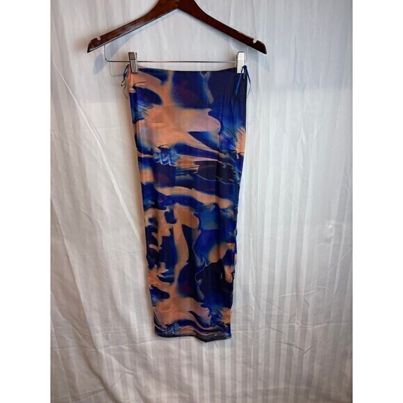 Abstract Print Mesh Elastic Waistband Maxi Skirt Size XS RefN17 - Picture 5 of 7